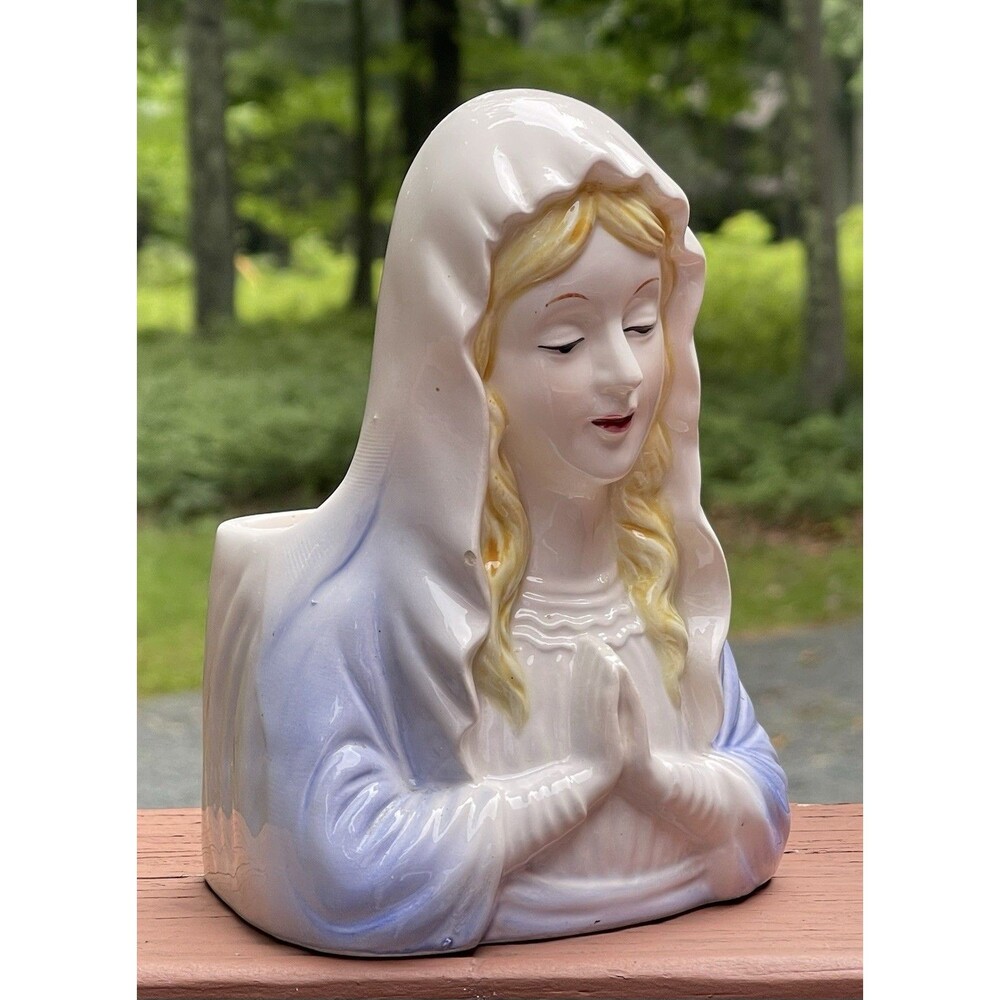 VTG Relpo Blessed Virgin Mary Ceramic Bust Planter 677 Madonna Japan 1950s